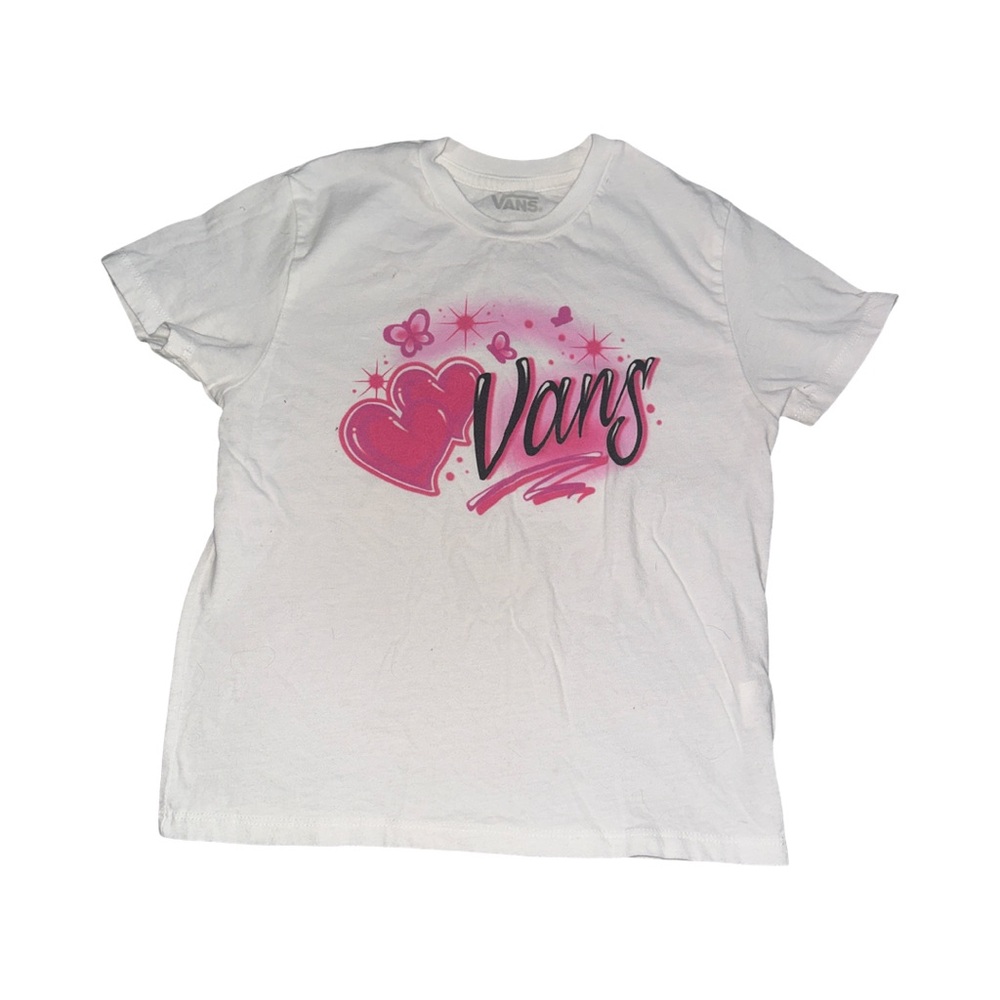 Vans White Tee with Pink Heart Graphic